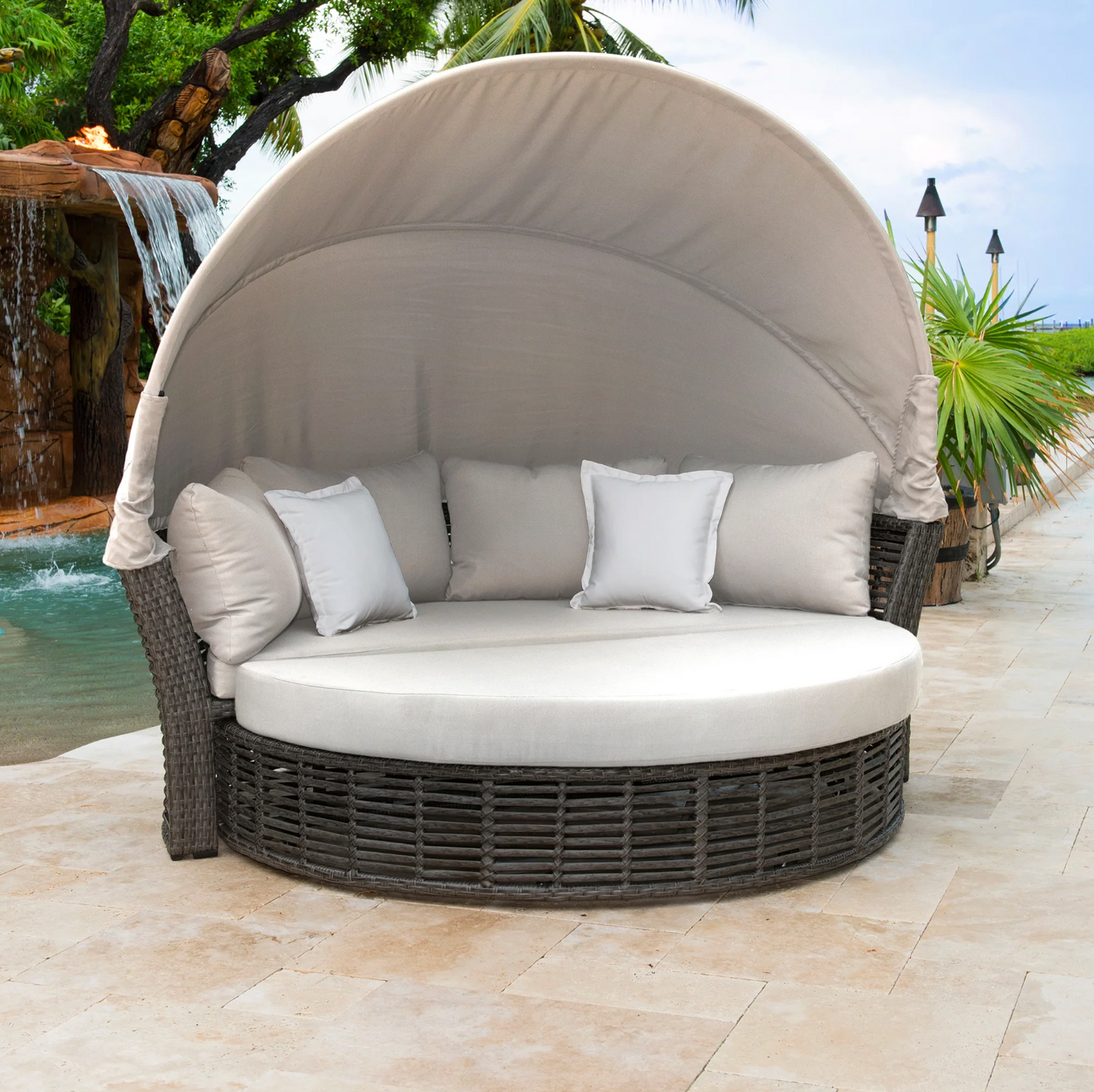 PANAMA JACK GRAPHITE CANOPY DAYBED WITH CUSHIONS